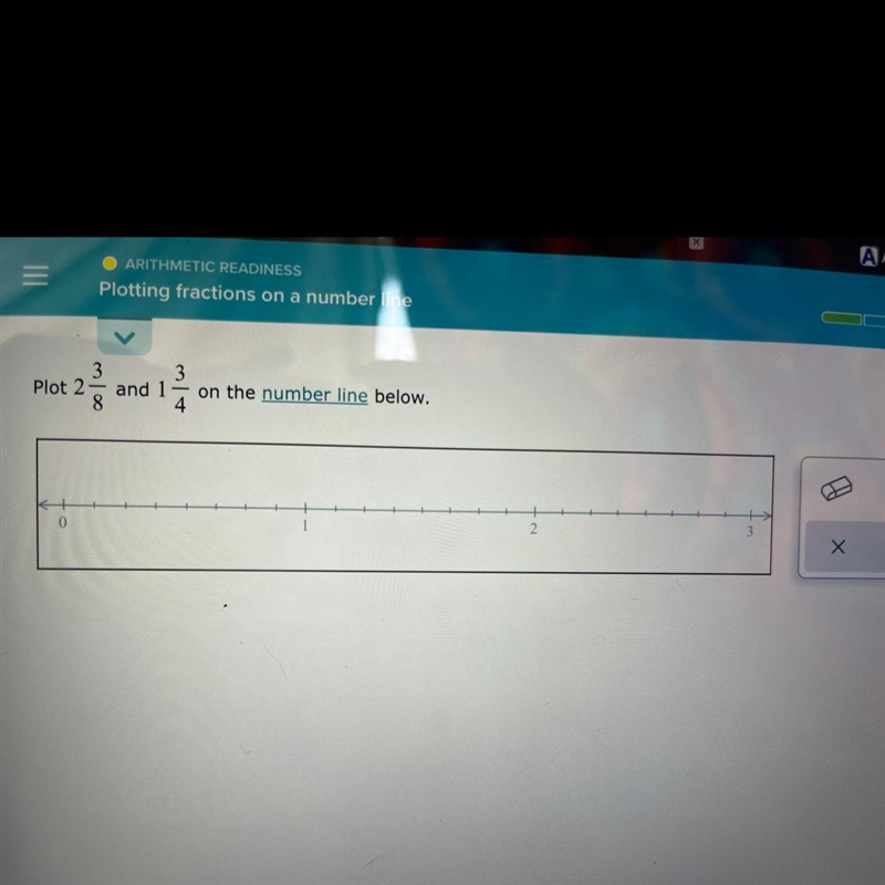 Plot 2 3/8 and 1 3/4 on the number line below-example-1