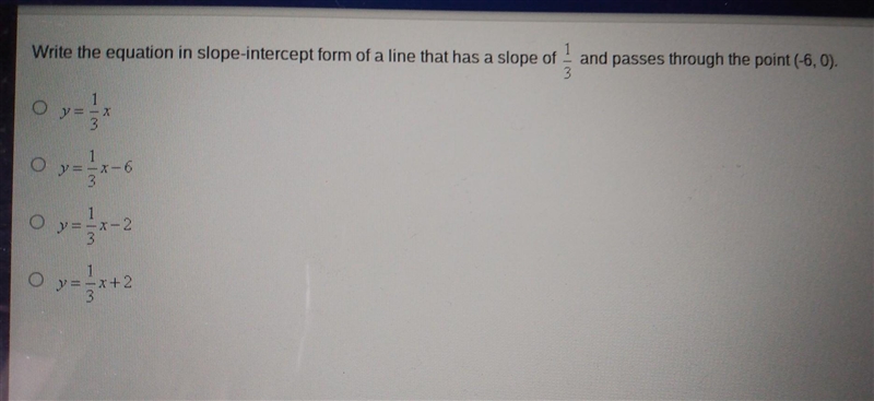 Write the equation in slope-intercept form of a line that has a slope of and passes-example-1