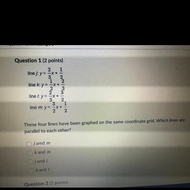 These four lines have been graphed on the same line. Which lines are parallel to each-example-1