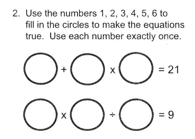 Use the numbers 1,2,3,4,5,6 to fill in the circles to make the equations true. Use-example-1