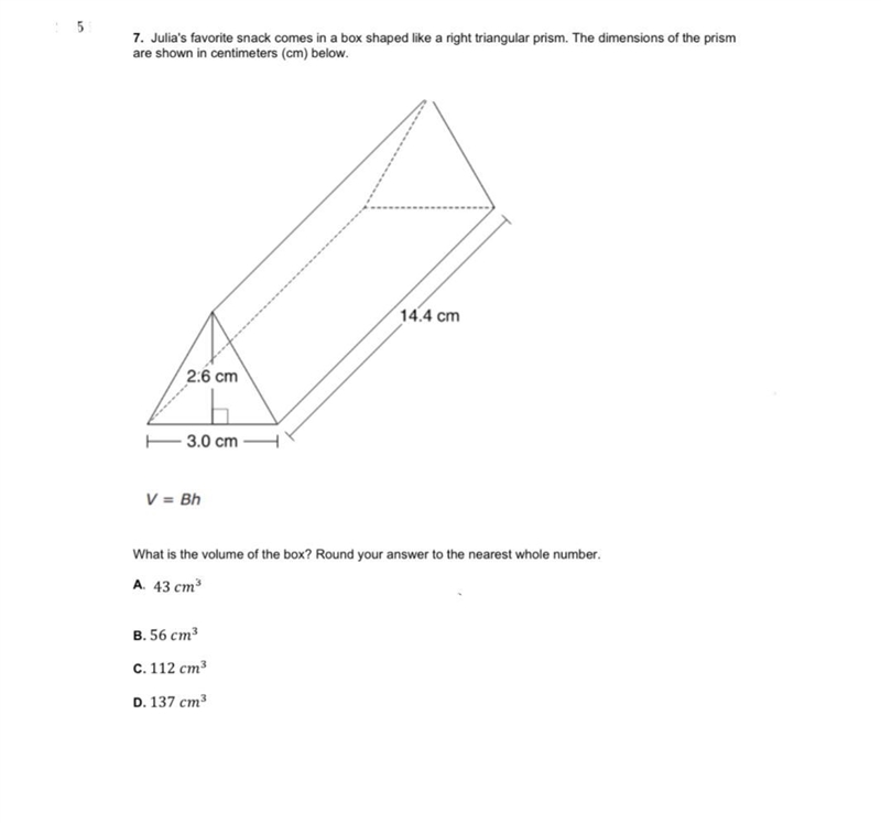 5 7. Julia's favorite snack comes in a box shaped like right triangular prism. The-example-1