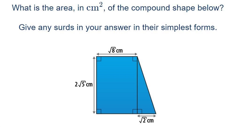 2√5 times √8 plus 2√5 times √2 divide by 2. Any surds in the answer in their simplest-example-1