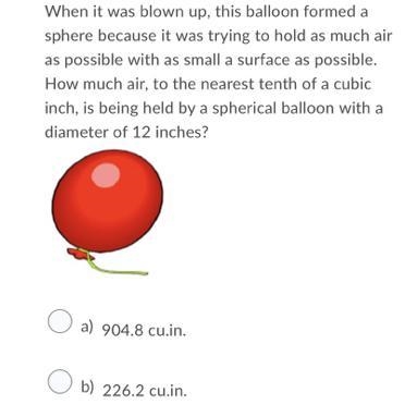 How much air, to the nearest tenth of a cubic inch, is being held by a spherical balloon-example-1