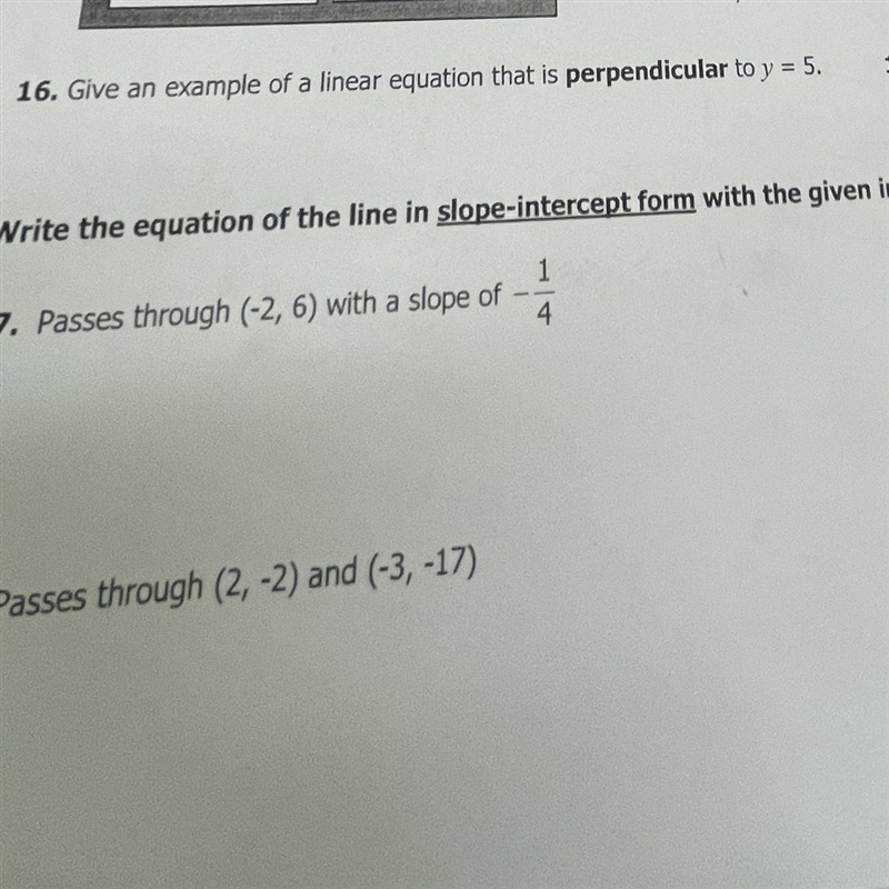 16. Give an example of a linear equation that is perpendicular to y = 5-example-1