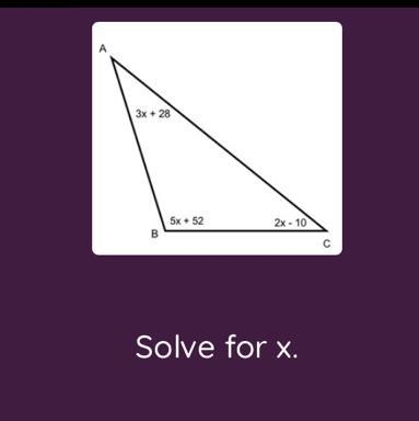 A) x = 7 B) x = 11 C) 3x+28 - 5x+52 + 2x-10 = 360x = 15 D) x = 20-example-1