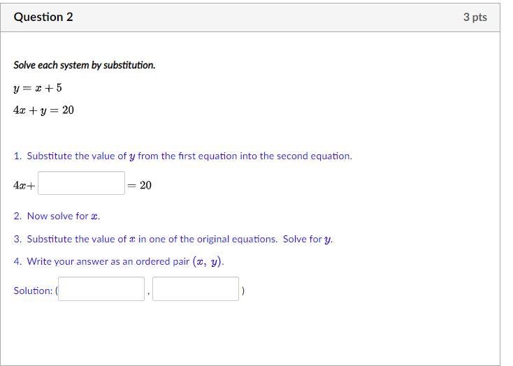 Solve each system by substitution.y = x + 5 4x + y = 201. Substitute the value of-example-1