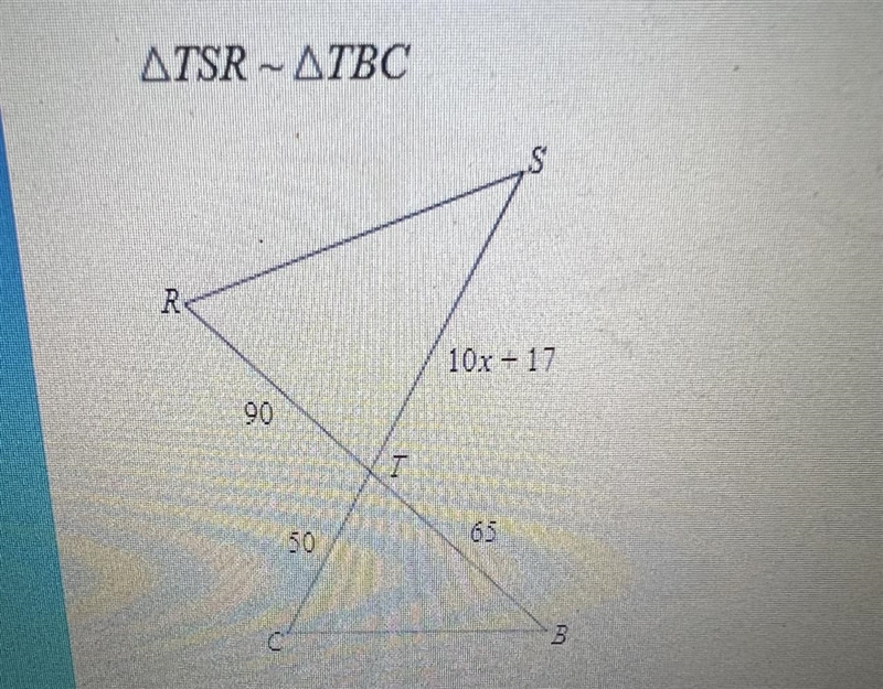 Can someone help me on this question and explain the process? Solve for x. The triangles-example-1