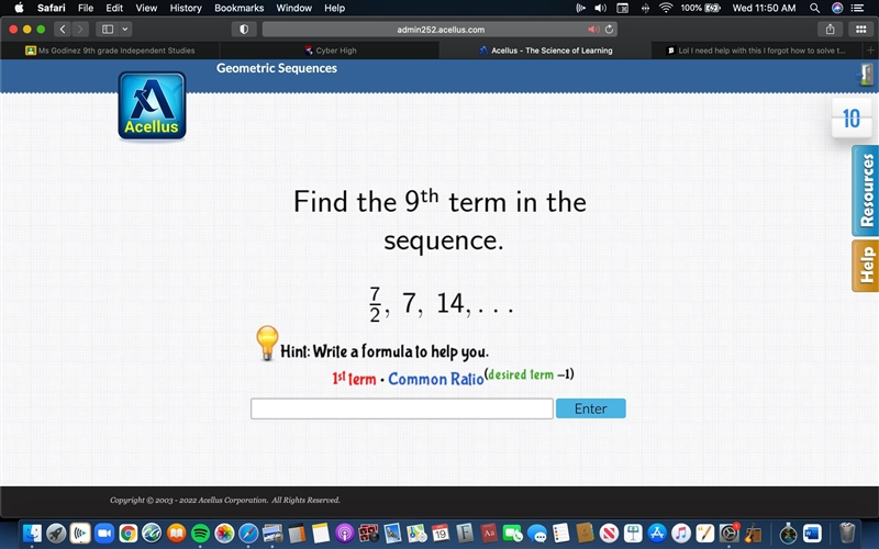 Find the ninth term in the sequence-example-1