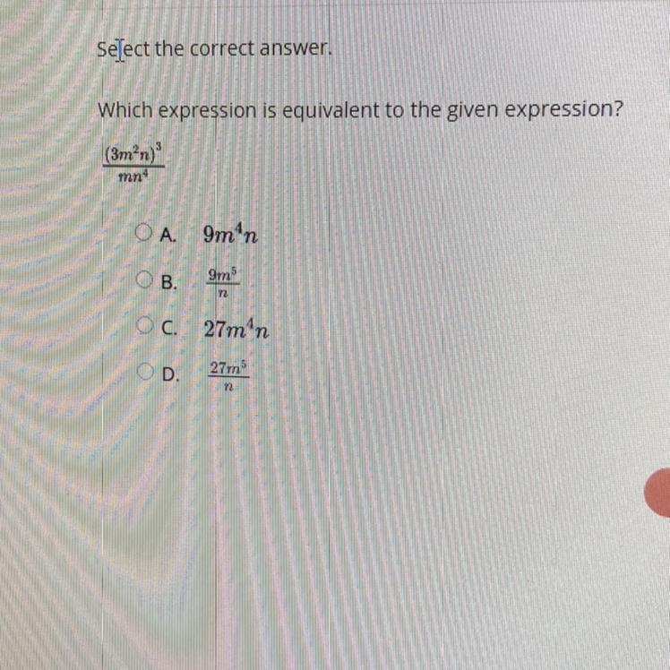 Select the correct answer. Which expression is equivalent to the given expression-example-1