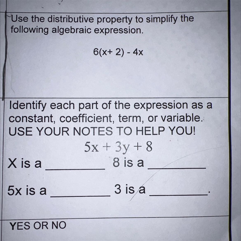 Use the distributive property to simplify the following algebraic expression. 6(x-example-1