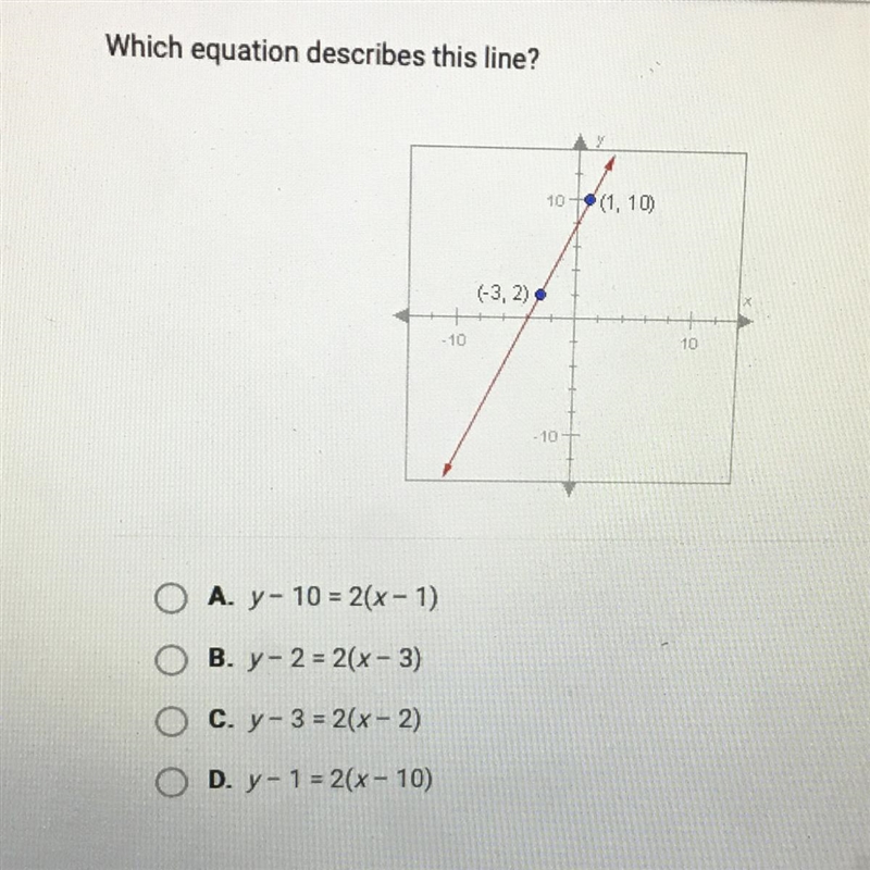 Which point would I use in the equation? Don’t answer the question in the picture-example-1