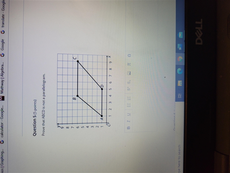 Prove that ABCD is not a parallelogram-example-1