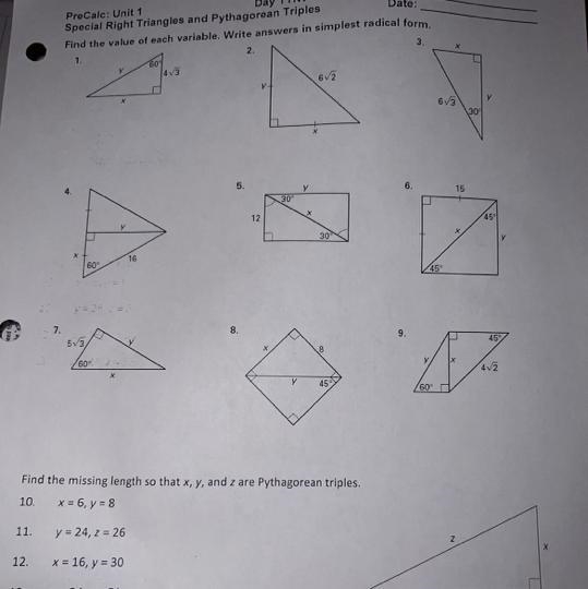 11. 12. 7. 13. Find the value of each variable. Write answers in 1. 5√3 60° 60% Y-example-1