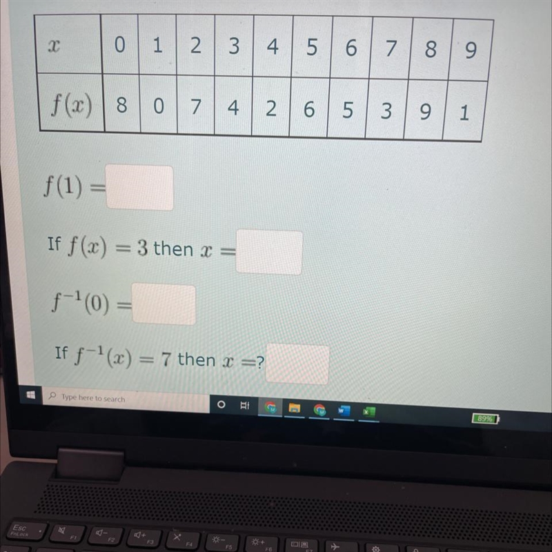 Assume the given function is one to one.Find the indicated values-example-1