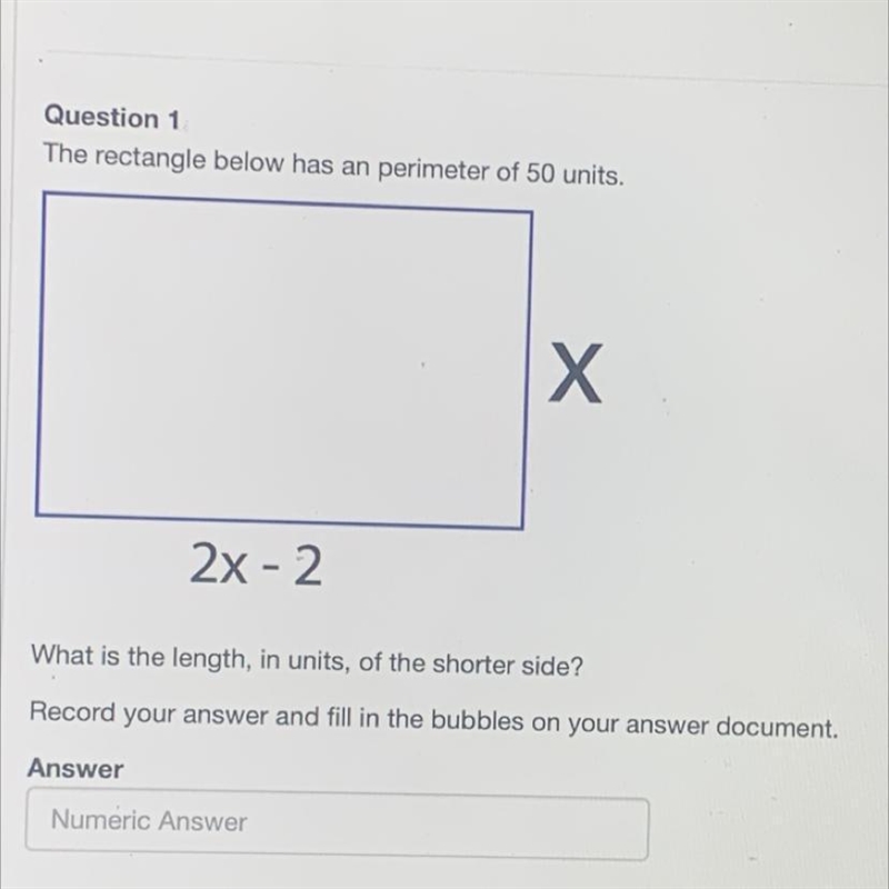 The rectangle below has an perimeter of 50 units.2x - 2What is the length, in units-example-1