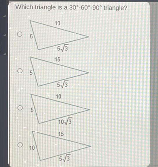 Which triangle is a 30°-60°-90° triangle?-example-1