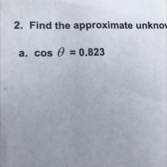 Find the approximate unknown angle o using inverse trigonometric ratios (sin-1,cos-example-1