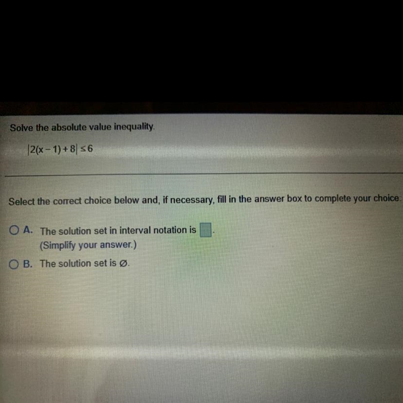 Solve the absolute value inequality. |2(x-1)+8| less than or equal to 6.-example-1