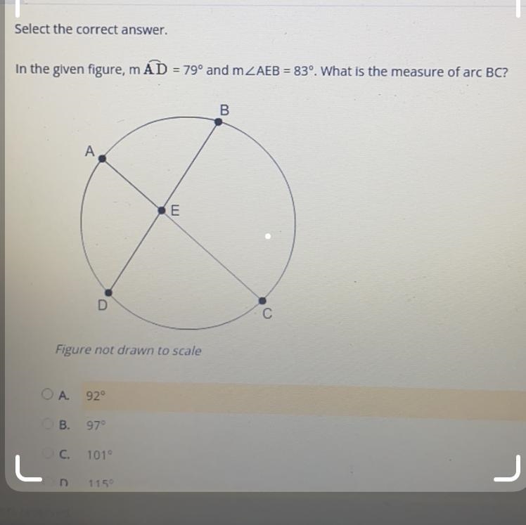 Select the correct answer. In the given figure, m AD = 79° and m-example-1