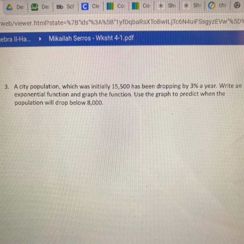 Use a graph to predict when the population will fall below 8,000-example-1