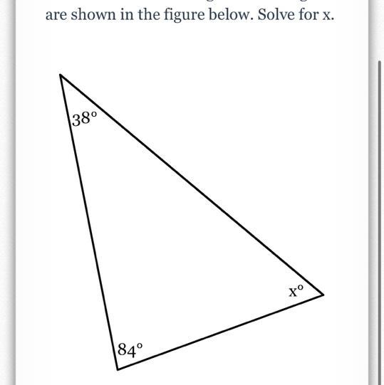 The measures of the angles of a triangle are shown in the figure below. Solve for-example-1