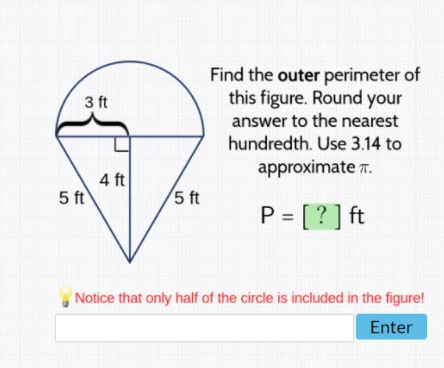 find the outer perimeter of this figure. round your answer to the nearest hundredth-example-1