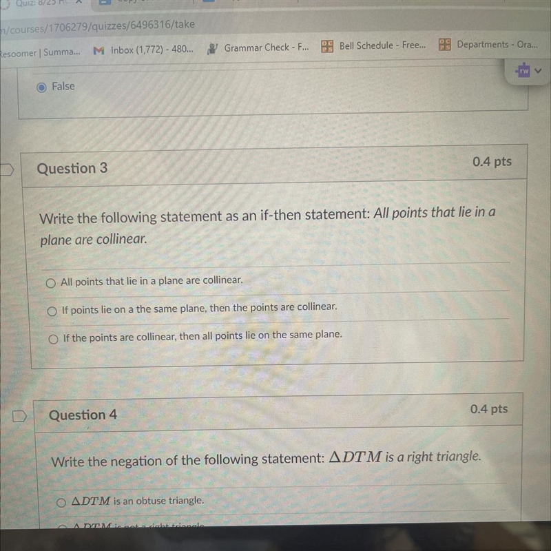 All points that lie in a plane are collinear A)All points that lie in a plane are-example-1