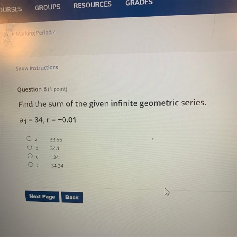 Please help Find the sum of the given infinite geometric series-example-1