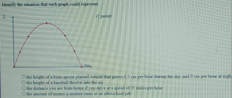 Identify the situation that each graph could represent. 2 (1 point) the height of-example-1