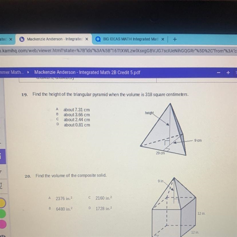 Find the height of the triangular pyramid when the volume is 318 sq-example-1