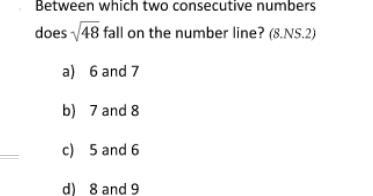 Between which two consecutive numbers does √48 fall on the number line-example-1