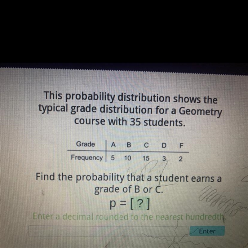 This probability distribution shows the typical grade distribution for a Geometry-example-1