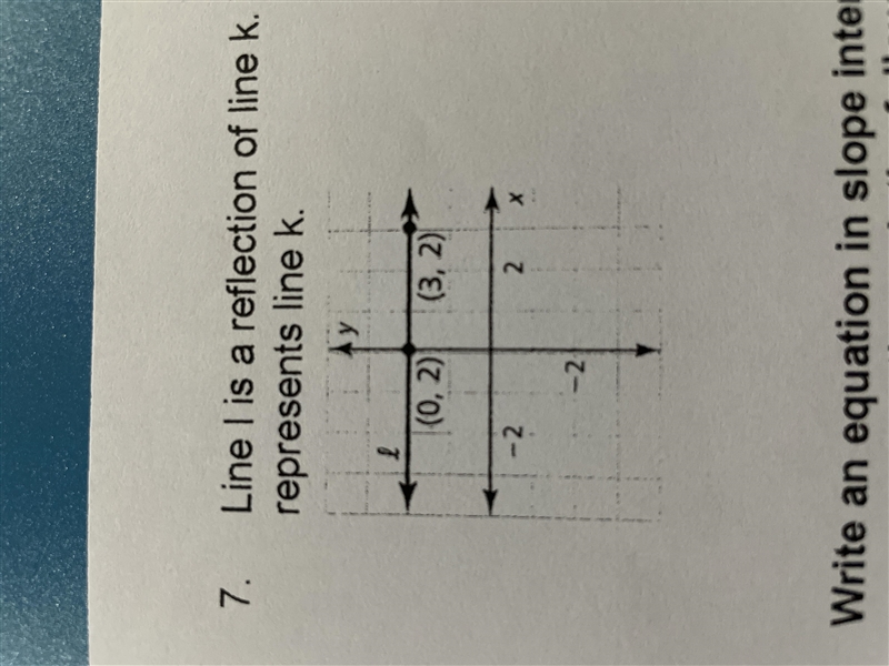 PLEASE HELP!!! Line I is a reflection of line k. Write an equation that represents-example-1