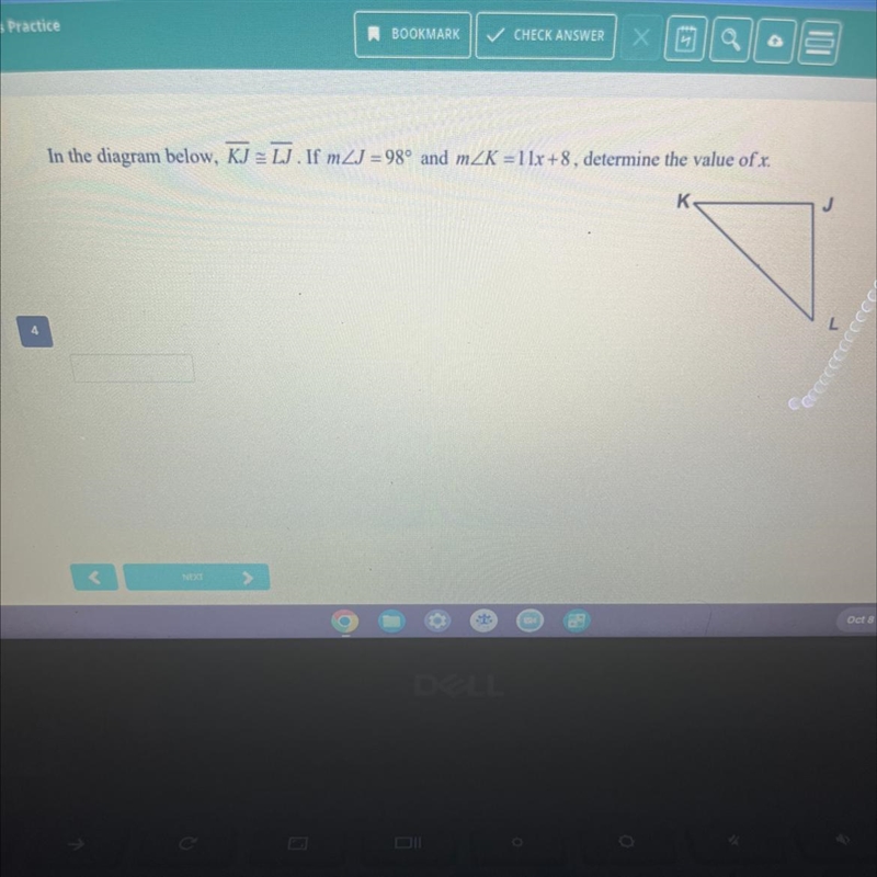 In the diagram below, KJ is congruent to LJ. If m of angle J = 98° and m of angle-example-1