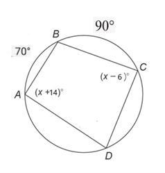 PLEASE HELP! DUE TODAY!! TY!:) Quadrilateral ABCD is inscribed in a circle. Find the-example-1