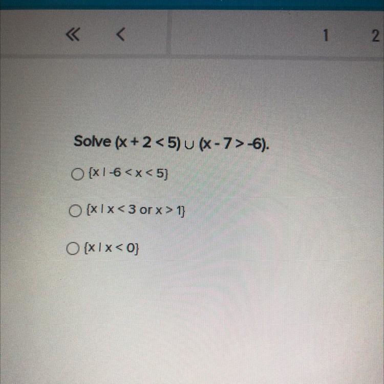 Solve (x+2<5) u (x-7>-6)-example-1