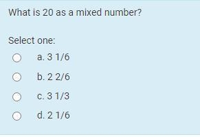 What is 20 as a mixed number?-example-1