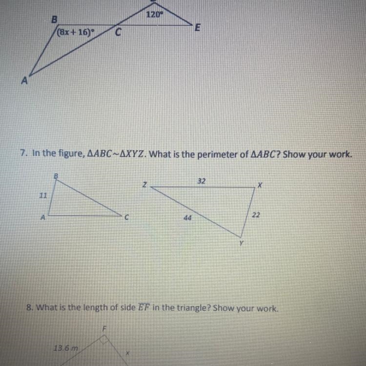 7. In the figure, AABC-AXYZ. What is the perimeter of AABC? Show your work.-example-1