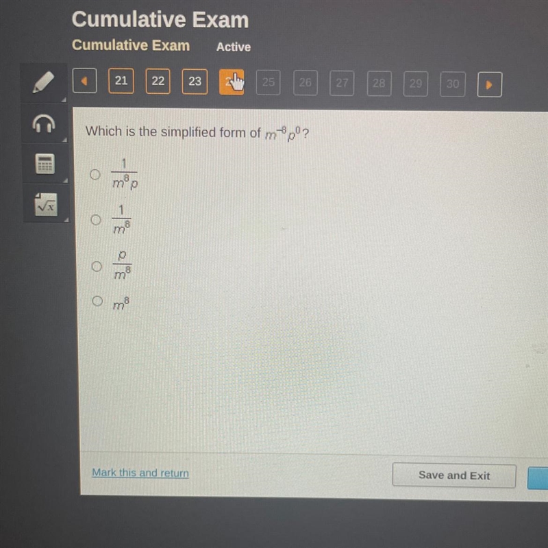 Which is the simplified form of m^-8p^0-example-1