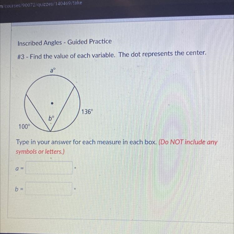 Inscribed angles, I’m being asked for a, and b but I don’t understand this question-example-1