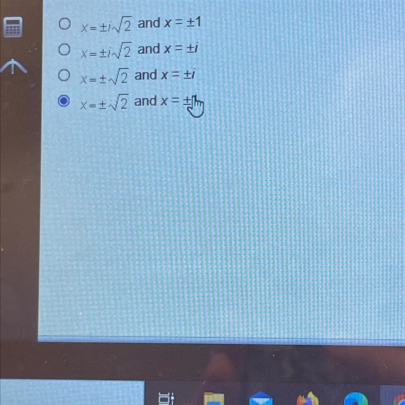 What are the solutions of the equation x^4+3x^2+2=0? Use u substitution to solve.-example-1