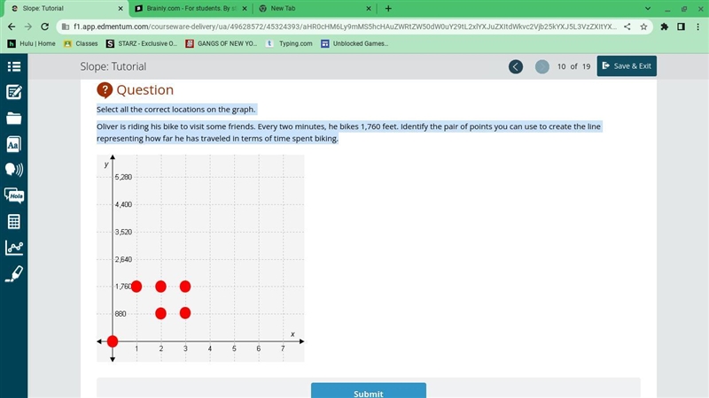 Select all the correct locations on the graph. Oliver is riding his bike to visit-example-1