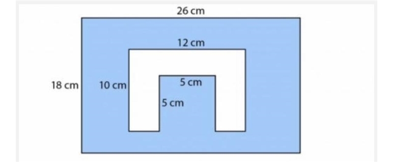 18 cm 10 cm 26 cm 12 cm 5 cm 5 cm Find the area of the blue region-example-1