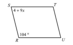 Solve for x in the following parallelogram. Show your work for full credit.-example-1