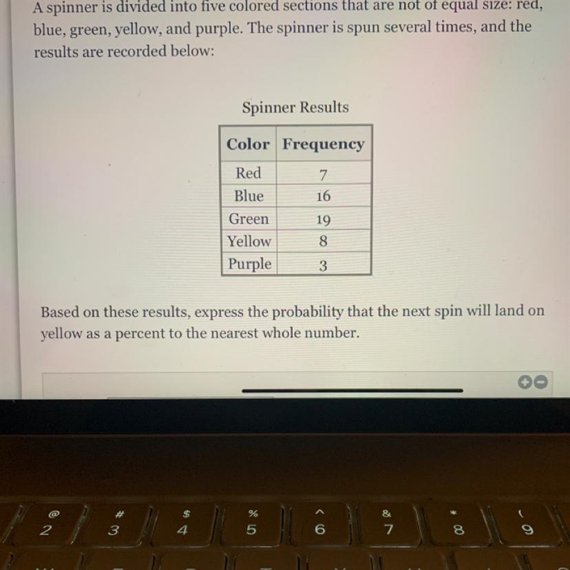 A spinner is divided into five colored sections that are not of equal size: red, blue-example-1