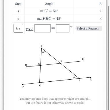 In the diagram below, overline AD || overline EH m angle I=54^ and m angle FBC=48^ . Find-example-1