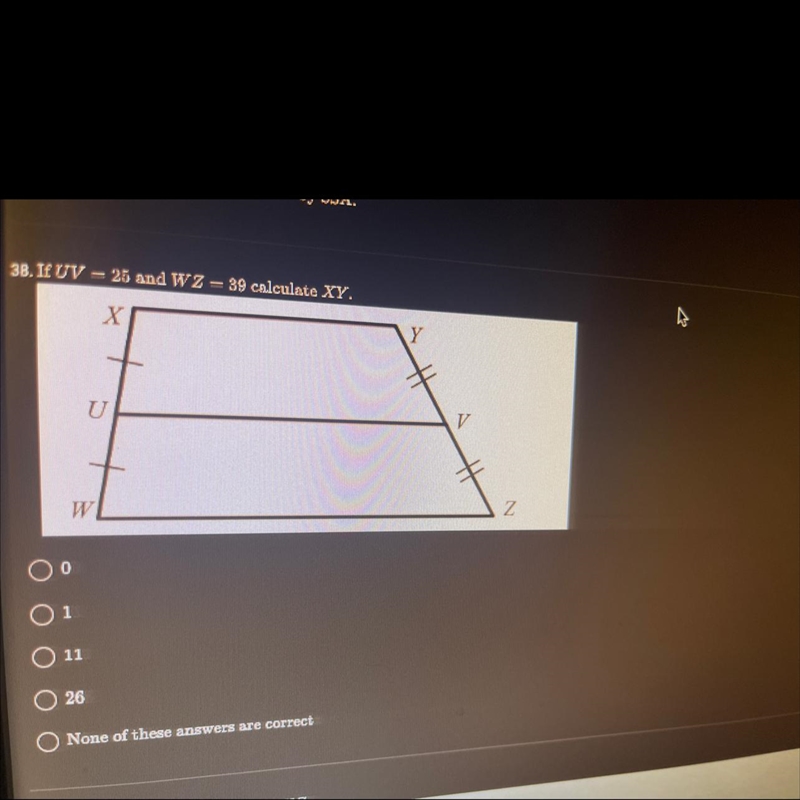 Calculate XY, if UV=25 and WZ=39-example-1