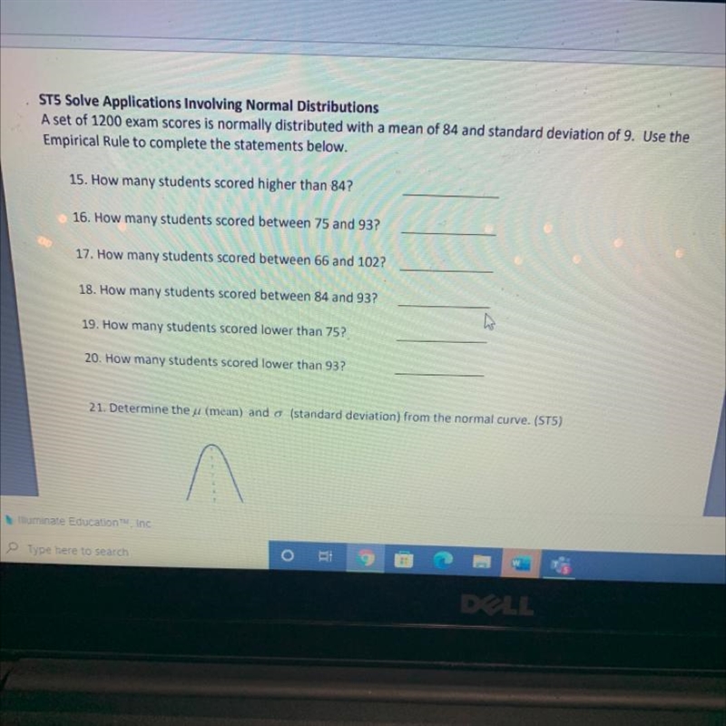 STS Solve Applications Involving Normal DistributionsA set of 1200 exam scores is-example-1