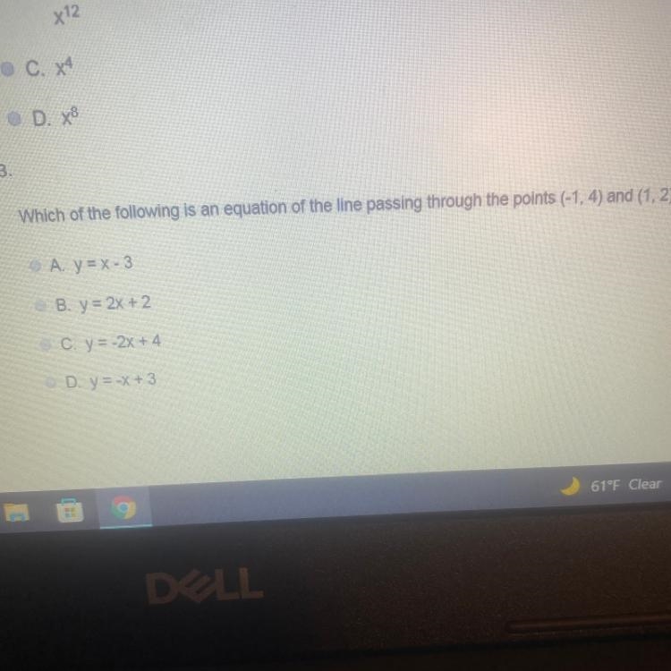 Which of the following is an equations of the line passing through the points (-1,4) and-example-1