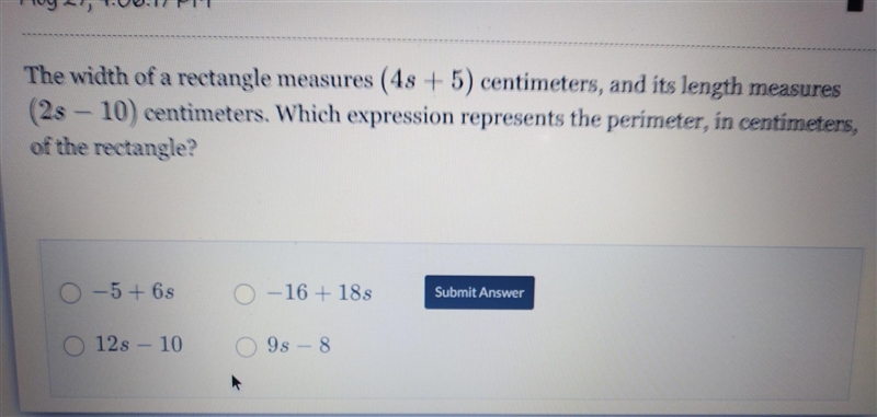 The width of a rectangle measures (48 + 5) centimeters, and its length measures (2s-example-1